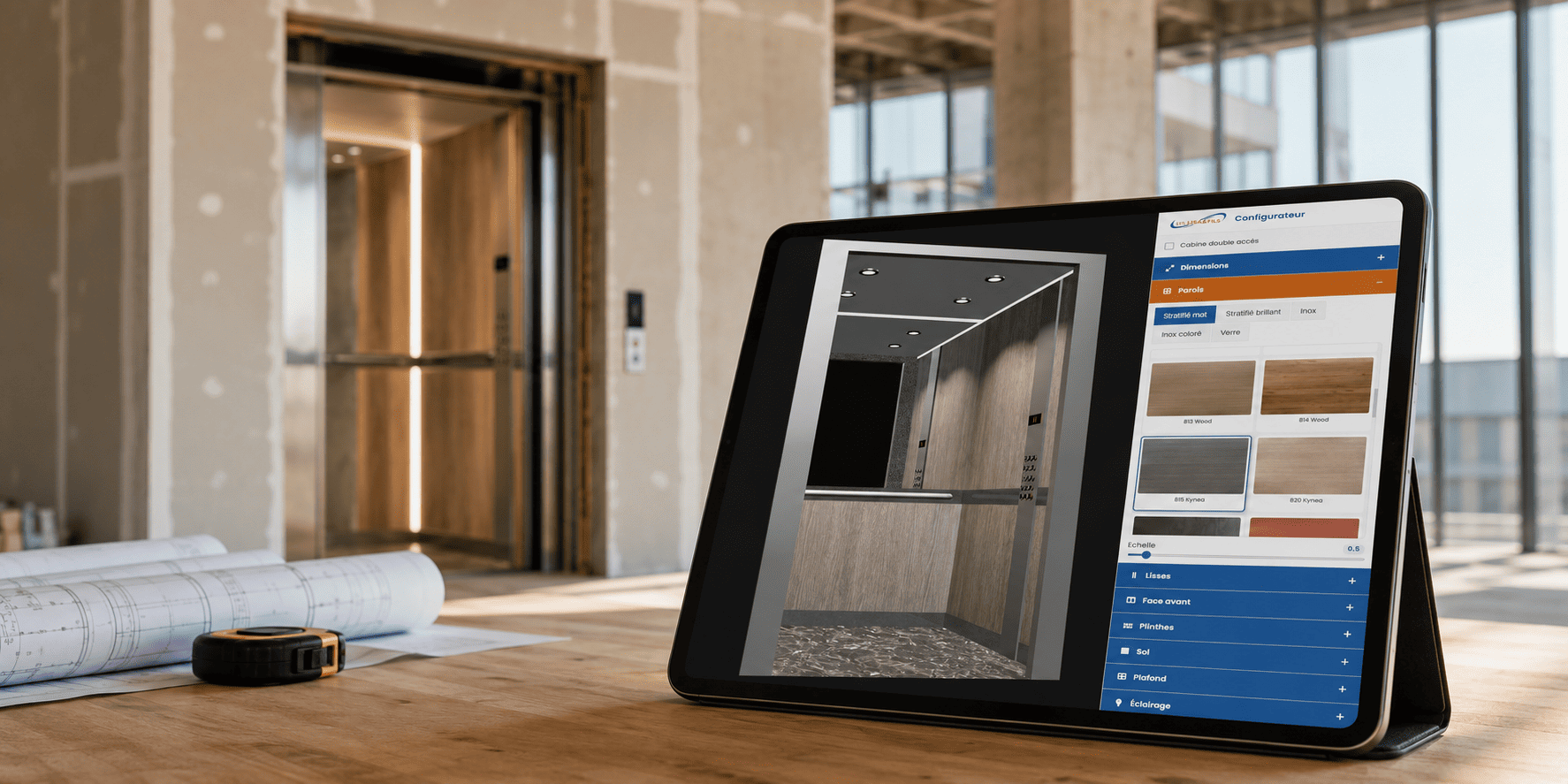 Aperçu du configurateur 3D de cabines d'ascenseur